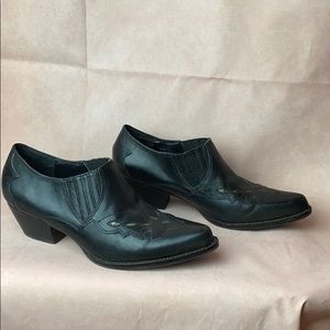 Reba Black Leather 2” Heeled Bootie Boot Western